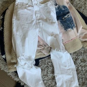 zara white Z1975 FULL LENGTH RIPPED JEANS